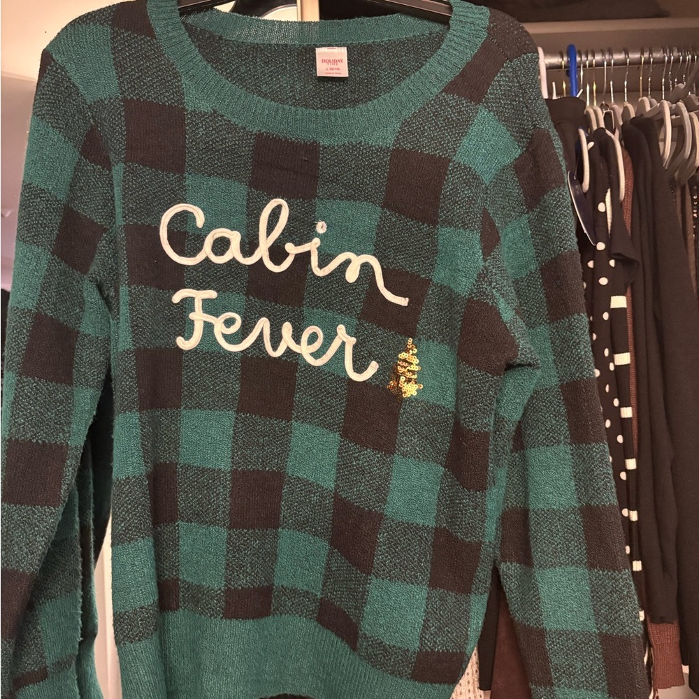 Cabin Fever Teal Checkered Sweater